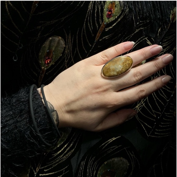 Huge Fossilized Coral Sterling Silver Ring Vintage 925 stamped Size 13.5 - Picture 6 of 10